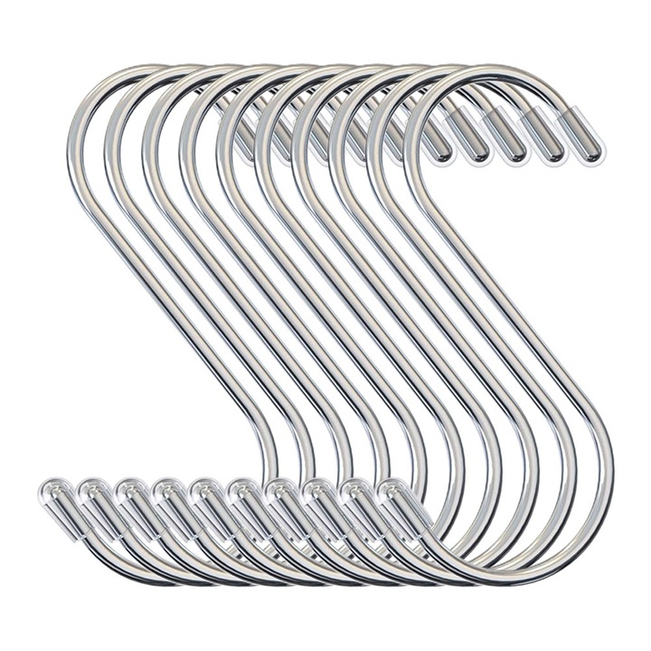 Set 10 carlige S, AMRNUGL, inox, 6.5 cm, argintiu