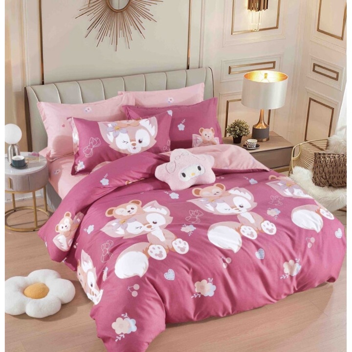 Двойно спално бельо с ластик, Jojo Home, 6 части, 2 лица, 180x200см, Finet Superior, щампа Cute Fox, Многоцветен