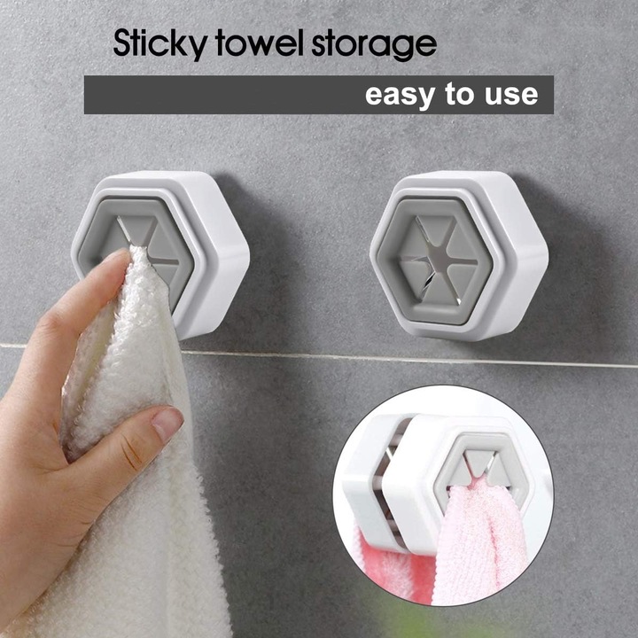 Hatszögletű törölközőhorog konyhába, Enforose, fehér, 2 darabos készlet