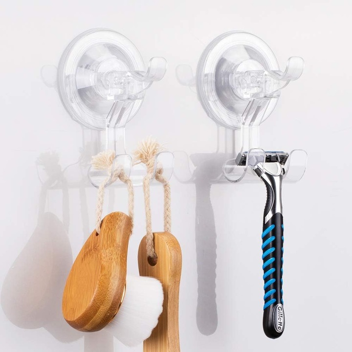 Set de 2 suporturi cu ventuza pentru baie, suport pentru ras, 15.29x9.5x7.7cm, transparent