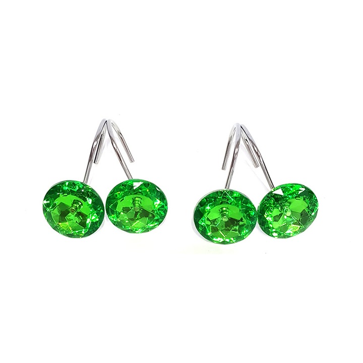 Carlige pentru perdea de dus ZYBLSSBB LSM2XH11490-LRWJ060-7, cu rhinestones acrilice si finisaj cromat, compatibile stanga 8–30 mm, verde/argintiu, set 12 buc.