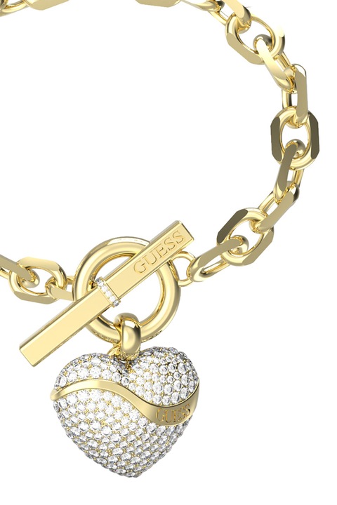 GUESS, Bratara de otel inoxidabil cu talisman inima, Auriu, 18.4 CM ...