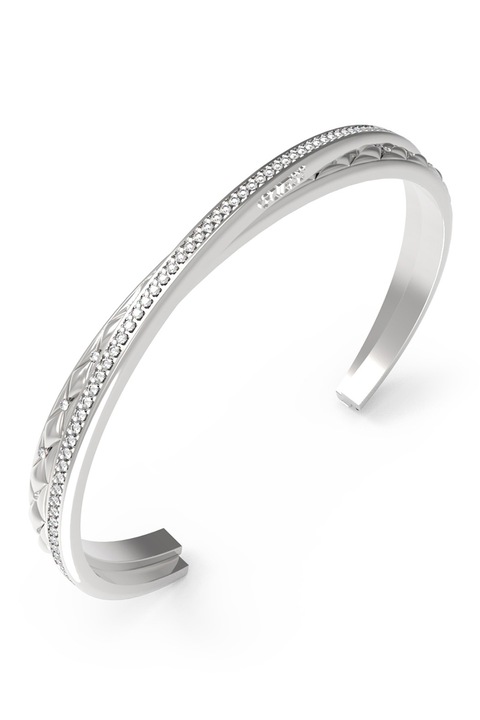 GUESS, Bratara rigida fara inchidere, cu cristale, Argintiu