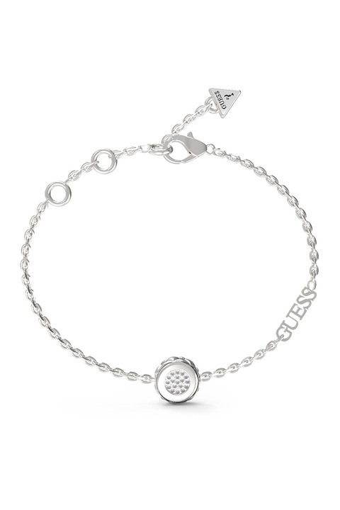 GUESS, Bratara ajustabila de otel inoxidabil cu logo, Argintiu