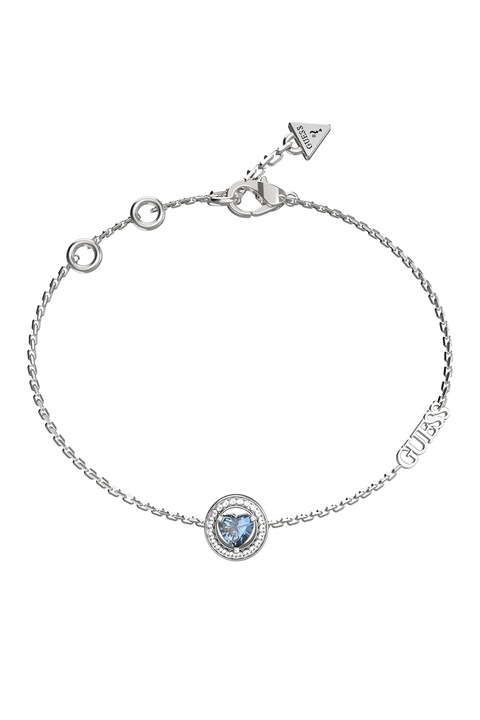 GUESS, Bratara de otel inoxidabil cu talisman cu cristale, Albastru/Argintiu, 18.4 CM
