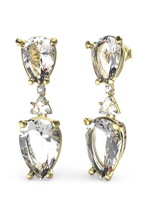 GUESS, Cercei drop de otel inoxidabil, Auriu, Transparent