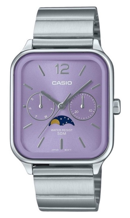 Мъжки часовник Casio, MTP-M305D, лунна фаза, 50M водоустойчив, лилав циферблат, 34x09.3mm
