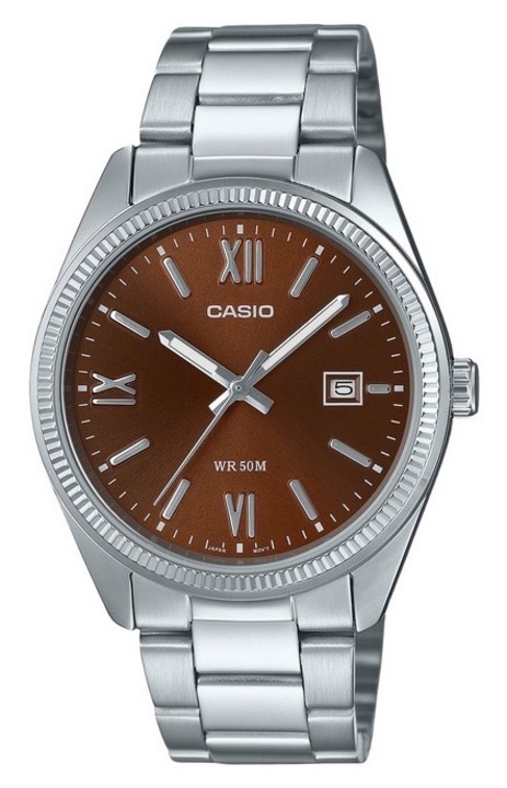 Casio Standard férfi karóra, analóg kijelző, világító, dátum, 50M vízálló, barna számlap, 38.5x9.2mm