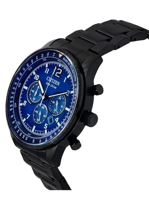Ceas barbatesc Citizen Eco-Drive Chronograph, carcasa din otel inoxidabil, bratara din otel inoxidabil, cadran albastru, 44x13mm, 100M rezistenta la apa