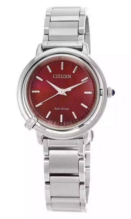 Ceas dama Citizen L Eco-Drive, carcasa din otel inoxidabil, bratara din otel inoxidabil, cadran rosu, 31.20x07.80mm
