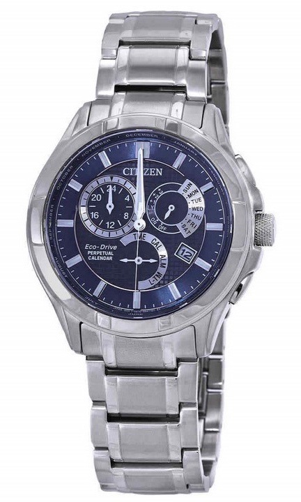 Ceas barbatesc Citizen, Eco-Drive, calendar perpetuu, alarma, GMT, cadran albastru, 42mm