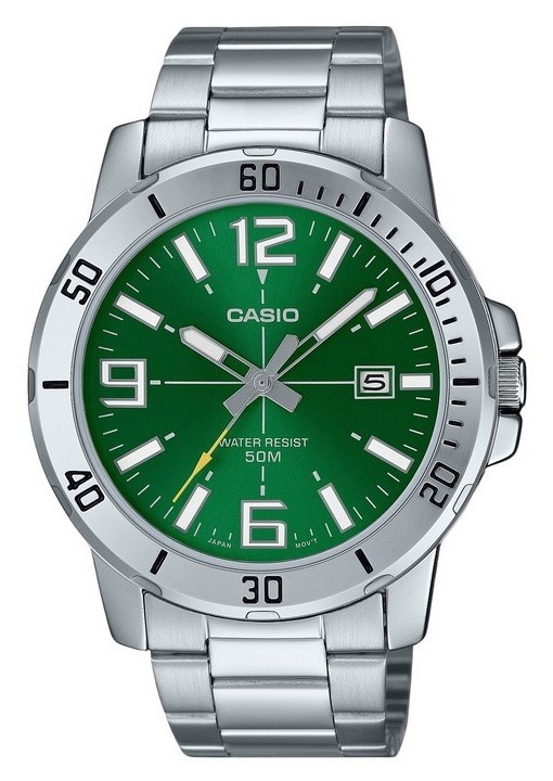 Ceas barbatesc Casio, analog, cadran verde, bratara din inox, 5 ATM, 45x10.3mm