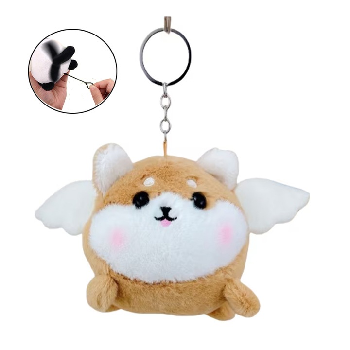 Jucarii de plus cu coada care se roteste interactiv, Brelocuri, catelus, bej/alb