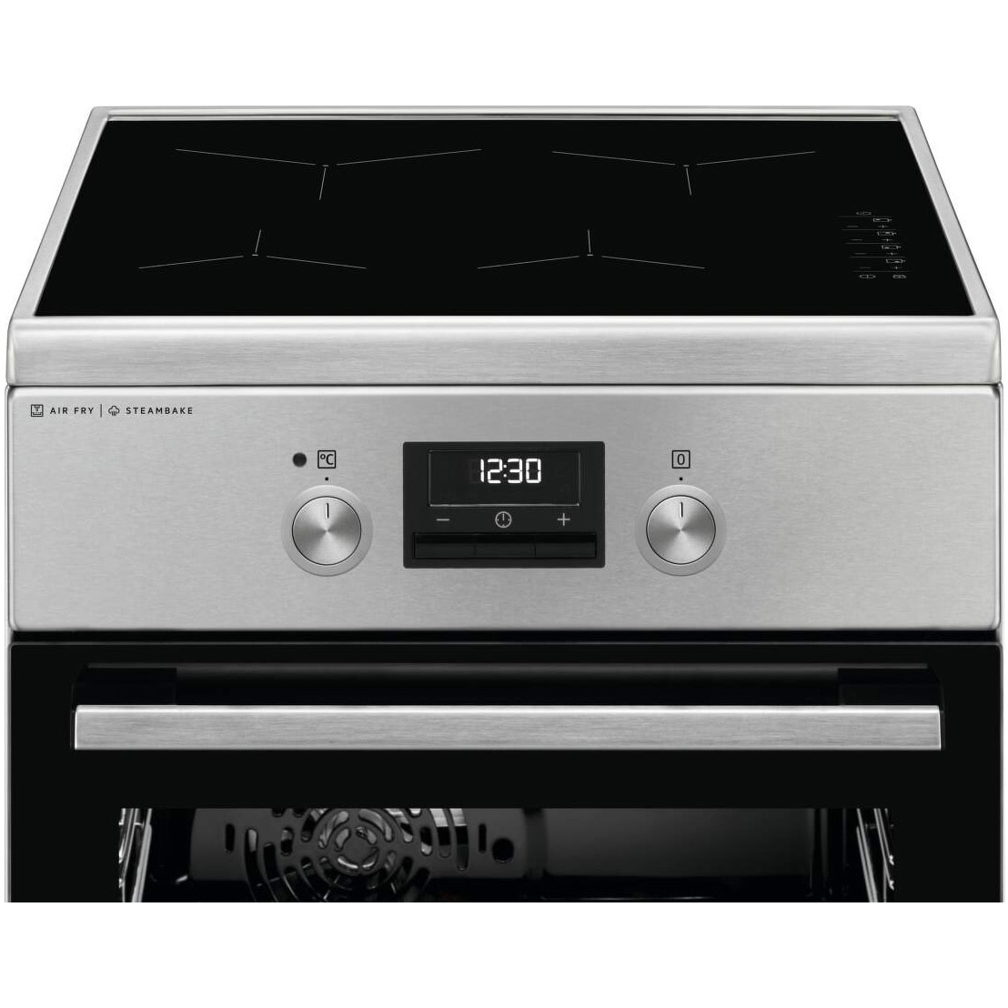 Aragaz Electrolux LKI564266X, Electric, Inductie, 4 zone de gatit, Booster, SteamBake, AirFry, Autocuratare catalitica, Timer electronic, Grill, Iluminare cuptor, Clasa A, Argintiu