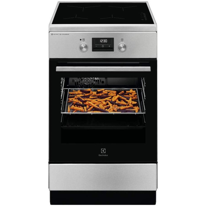 Готварска печка Electrolux LKI564266X, Електрическа, Индукционен котлон, 4 зони за готвене, Booster, SteamBake, AirFry, Каталитично самопочистване, Електронен таймер, Грил, Осветление на фурната, Клас A, Черен