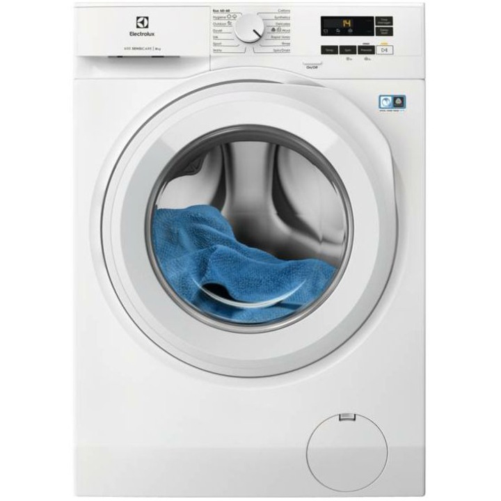 Пералня Electrolux EW6F1481E, 8 кг, 1400 об/мин, Клас А, Инверторен мотор с MagnetPermanent, LED дисплей, SensiCare, TimeManager, Бял