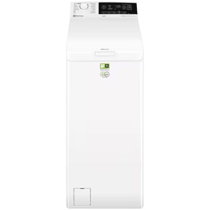 Пералня с вертикално зареждане Electrolux Ecoline EW7T3372E, 7 кг, 1300 об/мин, Клас А, Инверторен мотор, SteamCare, LED дисплей, SoftOpening, Бял