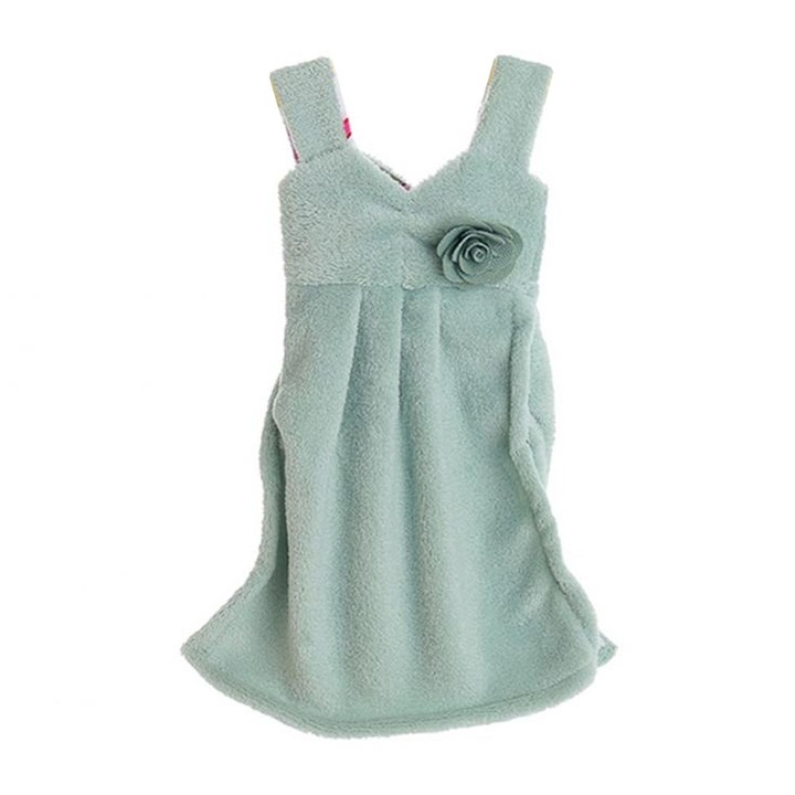 Jormftte kéztörlő, szoknya mintás, korall gyapjú, zöld, 2 rétegű, nedvszívó