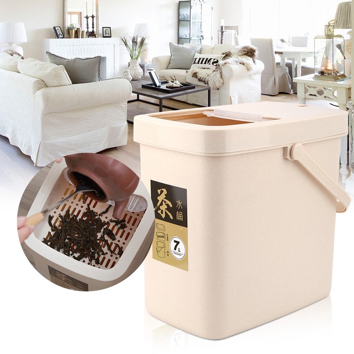 Galeata de plastic cu filtru pentru reziduuri de ceai, Mmgoqqt, design portabil, usor de curatat, 30x25cm