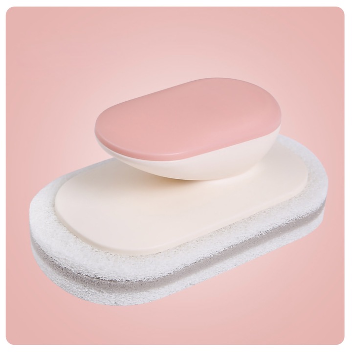 Jormftte tisztító szivacs fogantyúval, multifunkcionális, poros rózsaszín, minőségi anyag, tartós