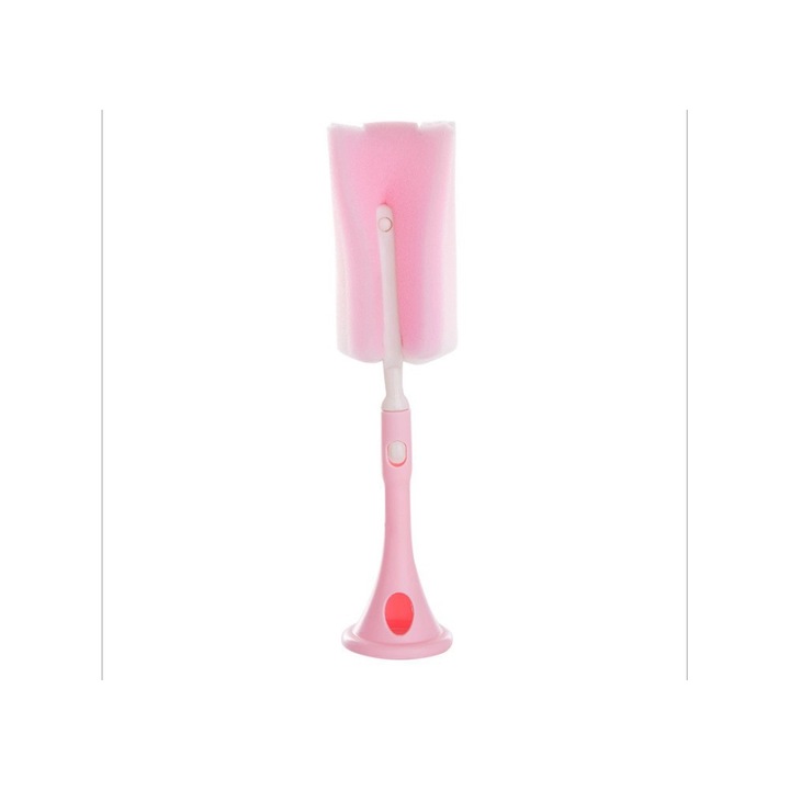 Jormftte puha szivacsos tisztítókefe hosszú nyéllel, rózsaszín, üvegekhez és bögrékhez