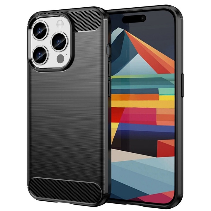 Калъф, Съвместим с iPhone 16 Pro - Techsuit Carbon Silicone - черен