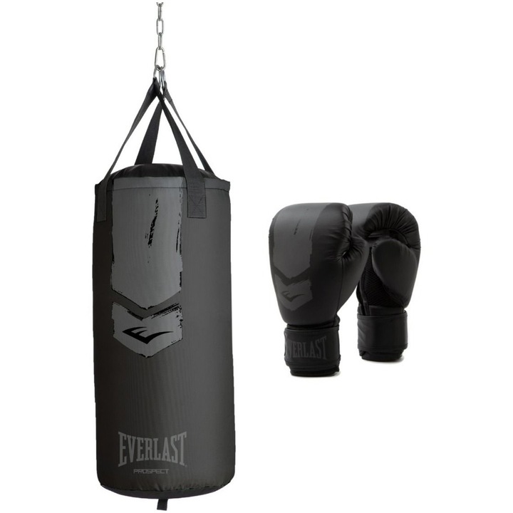 Комплект за тренировка Everlast Prospect 2, Боксова круша 76x28 см и ръкавици, Черен/Сив