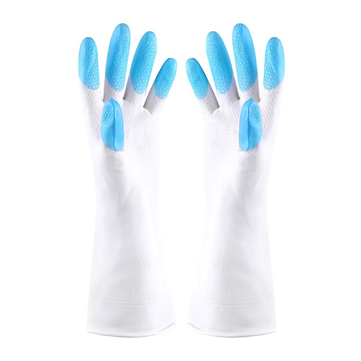 1 pár csúszásmentes, vízálló PVC háztartási mosogatógép kesztyű, konyhai tisztításhoz (kék)