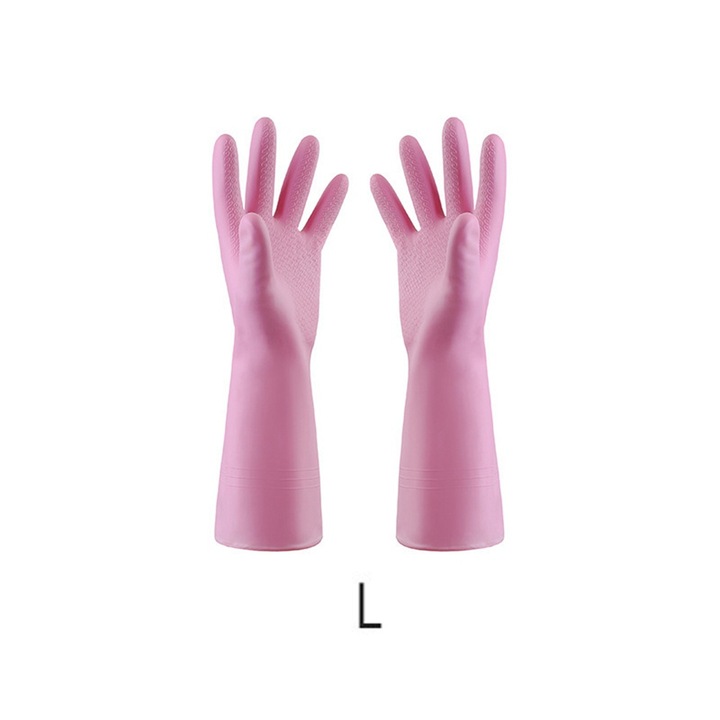 PVC tisztítókesztyű, Mmgoqqt, újrafelhasználható, vízálló, rózsaszín, L-es méret