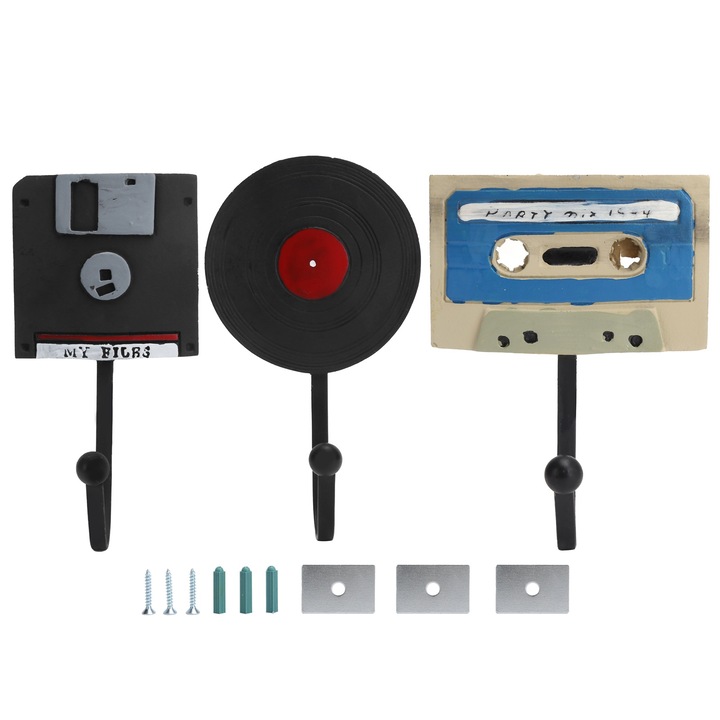 Horog lemezek, magnószalagok felakasztására, dekorációhoz, ajtóhoz, művészethez, fali akasztó, ruhaakasztó horog 7701R‑01