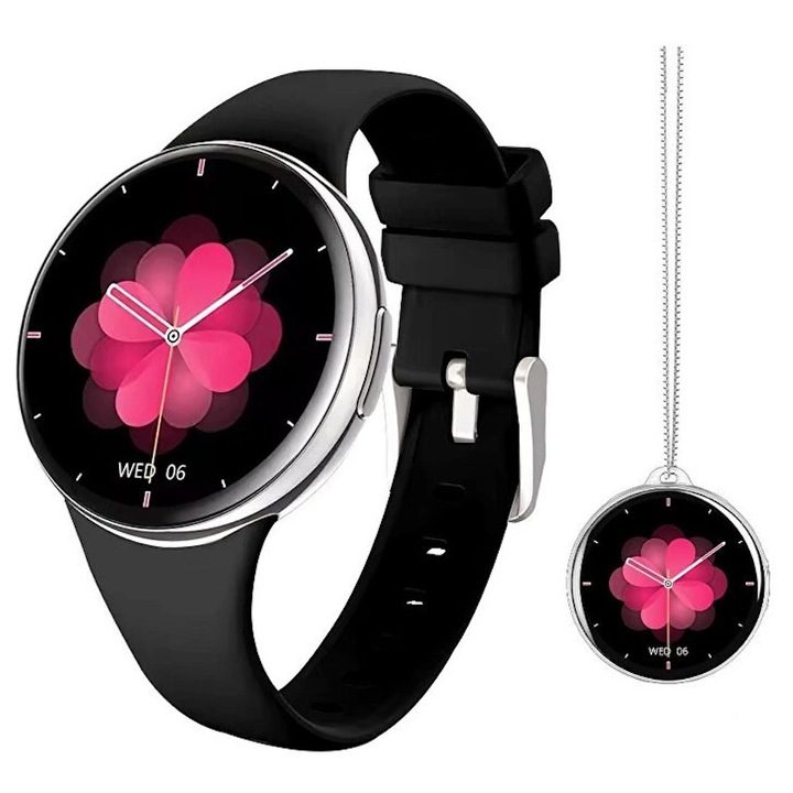 Smartwach idealSTORE UltraTHIN, AMOLED, Pendant Style, Ultra Thin, Известия за повиквания, Наблюдение на фитнес, Сън, Заседнала активност, Персонализиран екран, Сърдечен ритъм и кислород, Известия за социални приложения, Черен цвят