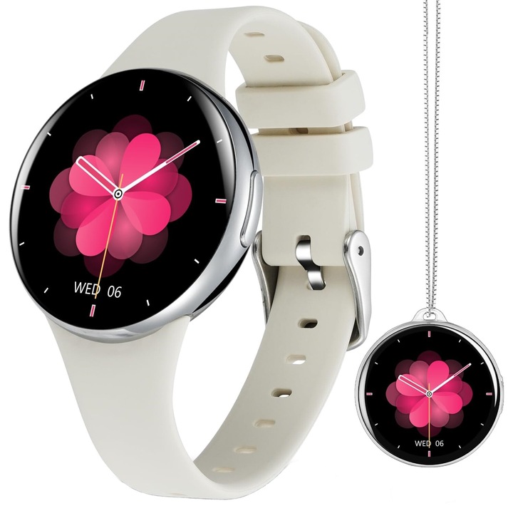 Smartwach idealSTORE UltraTHIN, AMOLED, Pendant Style, Ultra Thin, Известия за повиквания, Наблюдение на фитнес, Сън, Заседнала активност, Персонализиран екран, Сърдечен ритъм и кислород, Известия за социални приложения, Сребрист цвят