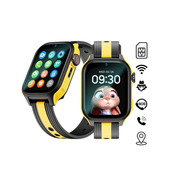 Ceas Smartwatch Copii Cartela SIM 4G, GPS Localizare, Monitorizare Spion, Buton SOS, Apel Video-Vocal, Camera, Waterproof IPX7, Compatibil Android / iOS, GITECH® K11, Negru