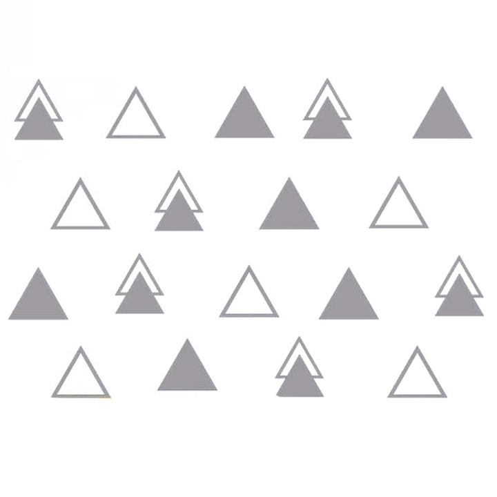 Háromszög fali matrica, Mmgoqqt, ezüst, szett, PVC, DIY design