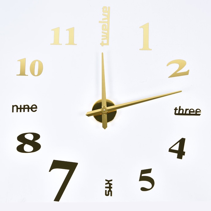 Dekoratív falióra, Mmgoqqt, Modern design, DIY matrica, arany