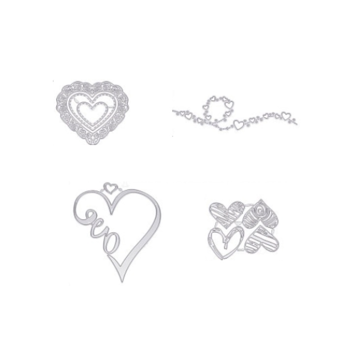 Set de 4 matrite 3D matrite de taiere, GORGECRAFT, Pentru artizanat si mestesuguri DIY, metalice, in 4 modele diferite, argintiu