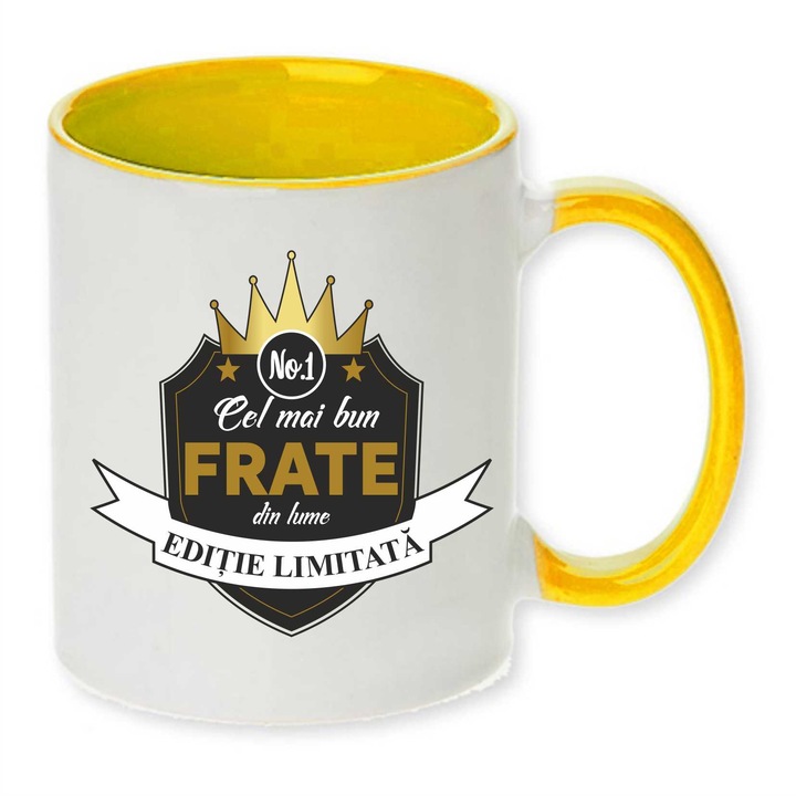 Cana personalizata cu imprimeu "Cel mai bun FRATE", Ceramica, 330 ml, Galben, CRD PRINT