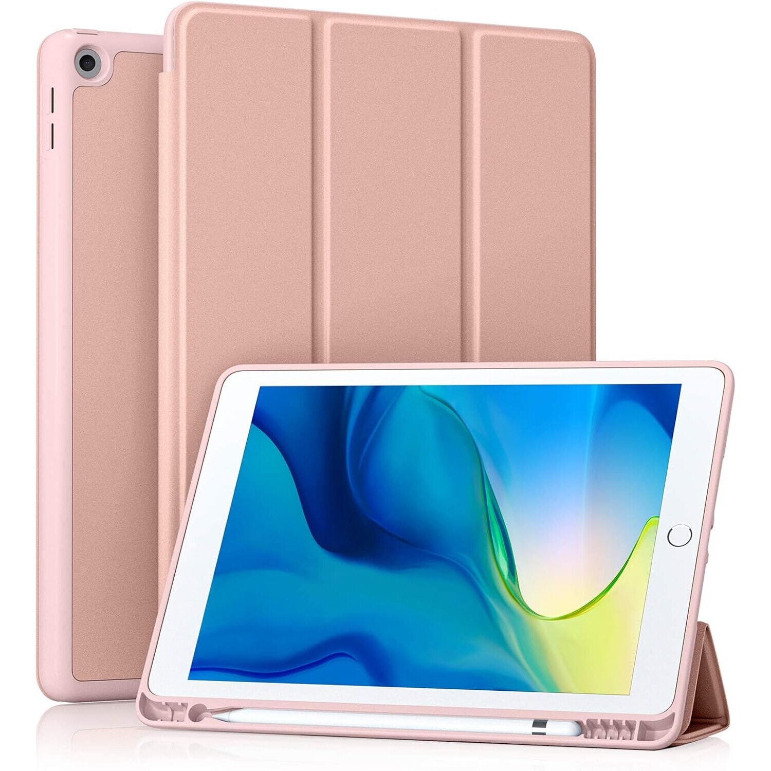 Husa tableta AMRINUGL pentru iPad 10.2 inch, cu suport pentru stilou, roz, 7th-9th generatie