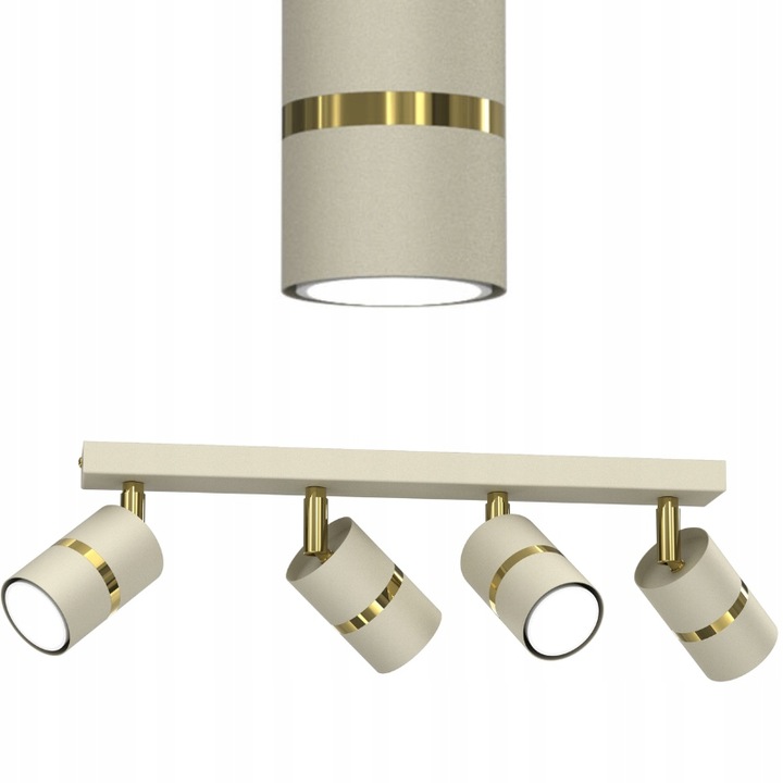 Таванна лампа с 4x GU10, EWILIGHT, метална, бяла със златно, размери 40x5.5см, регулируема височина 11-15см