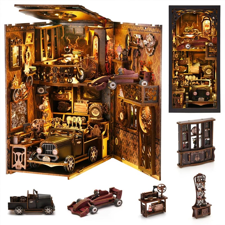 Casa miniatura pentru auto-asamblare, DIY, lemn, tip carte, 455 elemente, 18.5x11.3x23.6cm, Scala 1:24