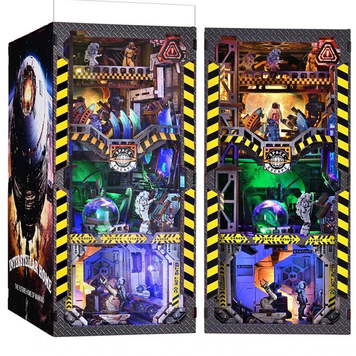 DIY könyvgerinc puzzle Könyvkuckó, csillagközi, 270 darab, 18,5x11,3x23,6 cm, fa, LED világítással