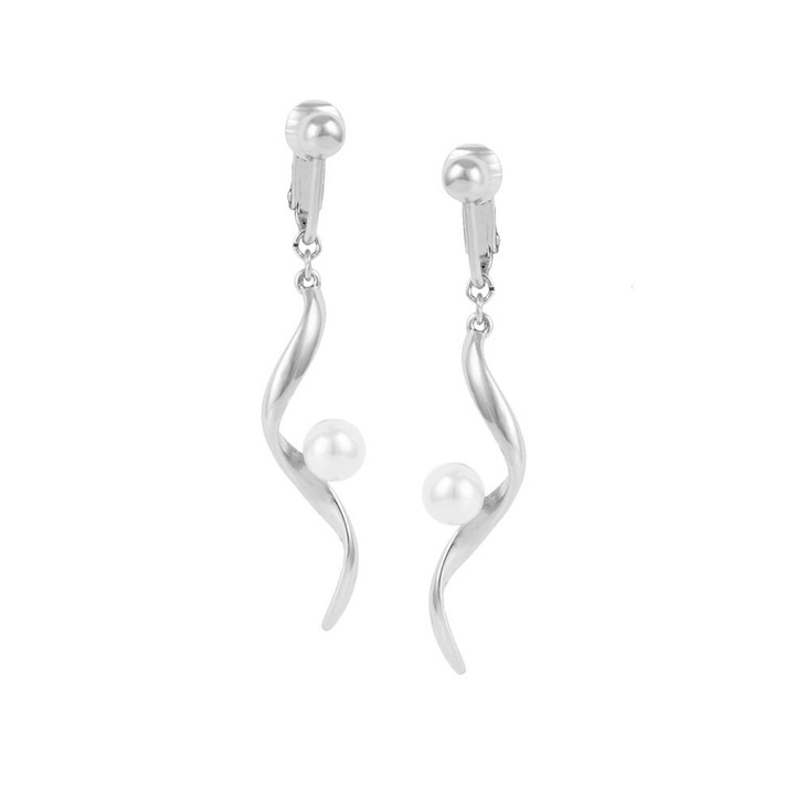 Cercei tip clips Colibra, colectia Classic, perle, argintiu, 4.9x0.8cm