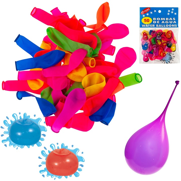 Set 50 baloane de apa multicolor, 12-16cm, pentru plaja si nisip