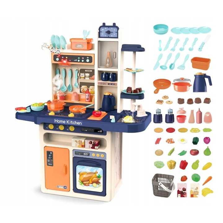 Bucatarie de jucarie, Kinderplay, Set 69 piese, plastic, cu sunet si lumina