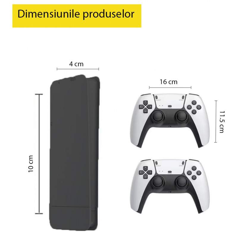 Consola SIKS Tip Cu Jocuri Retro, 20.000 de Jocuri Video, Compatibil cu 9 Emulatoare, 2 x Controler Wireless, HDMI, 2.4GHz, 4K, 64GB, Alb