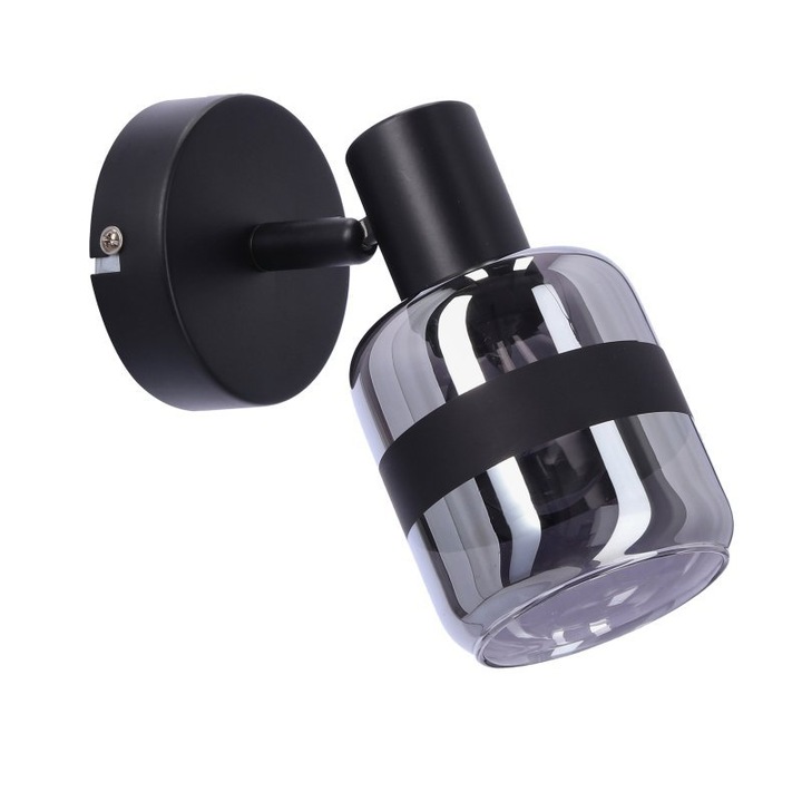 Candellux Yuki fali lámpa, matt fekete, 1x15W E14, füstös búra, 16x19cm