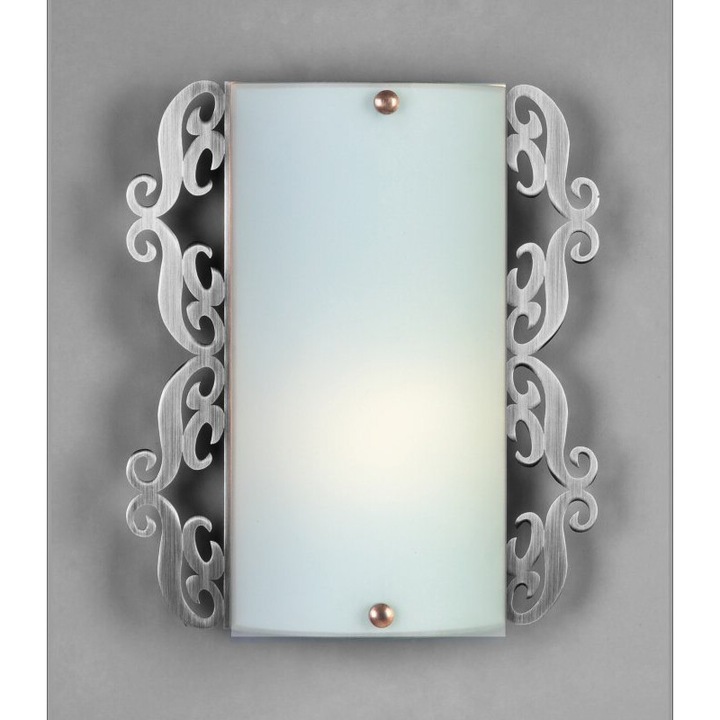 Aplica Casablanca 1x60W E27 22x25cm satinat, set cu suport metalic si abajur din sticla