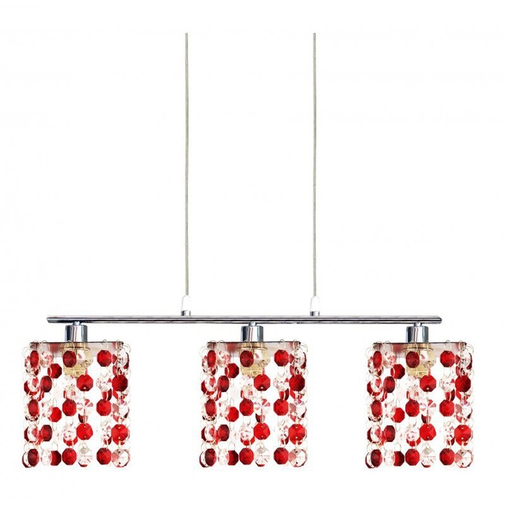 Lustra Candellux, Classic, 3x40W, crom cu cristale rosii, 70x52cm