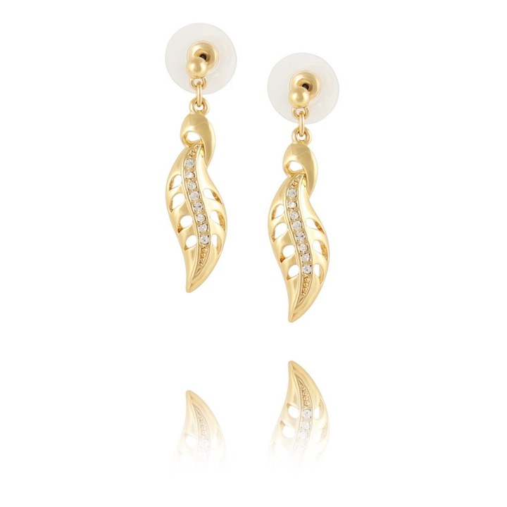 Cercei Colibra Mon Paris, 3,5cm, cu cristale, model frunza