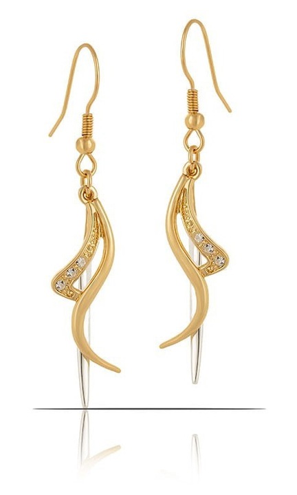 Cercei lungi Colibra cu cristale Preciosa, 5,4x0,9cm, aurii